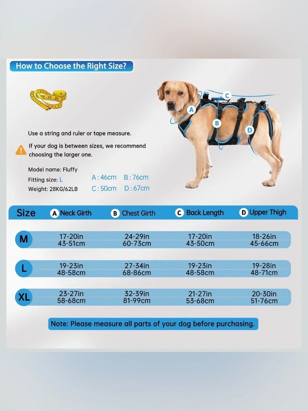 Lafoty Dog Lift Harness For Male Dogs (Medium, Black) 563/DC-3:v